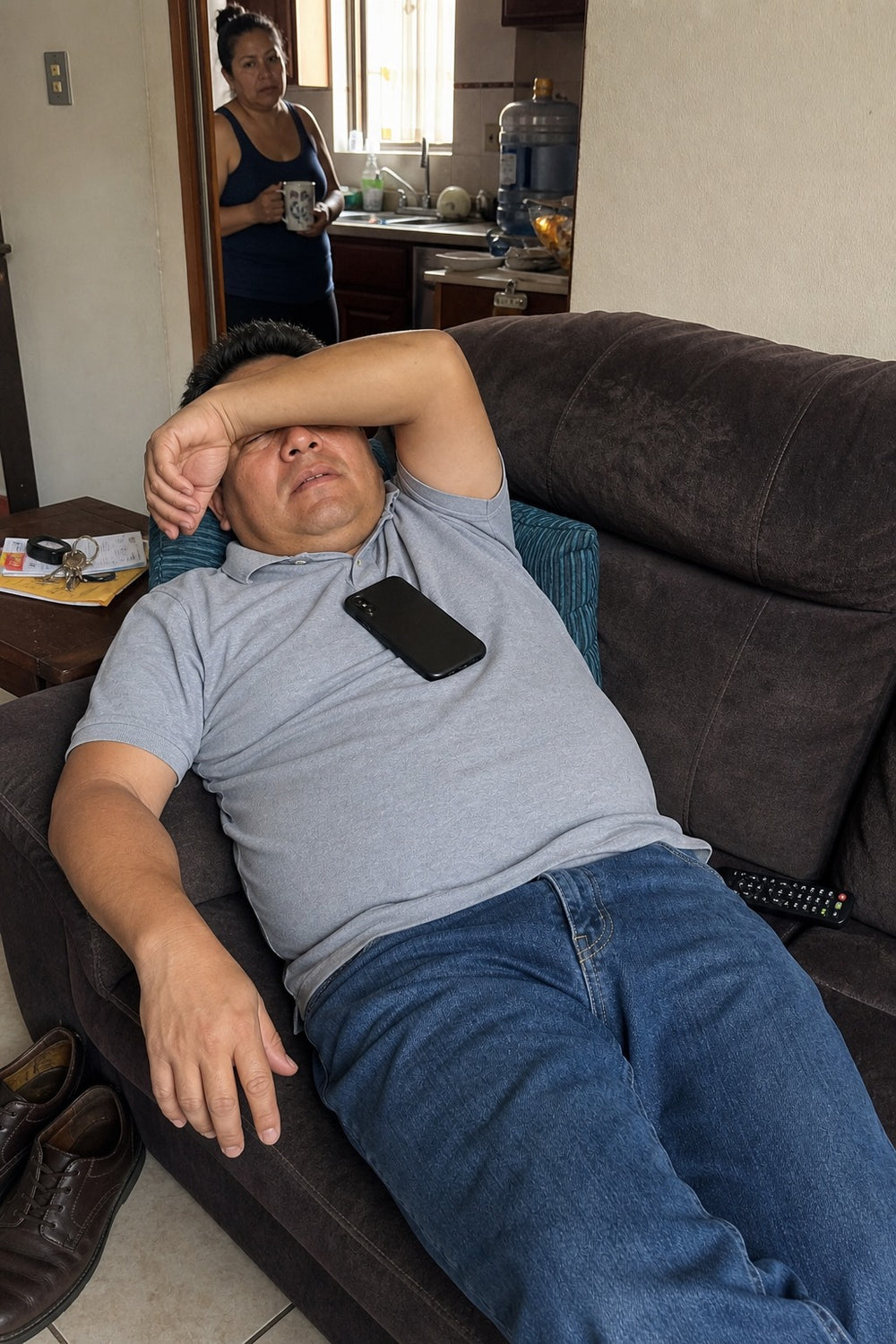 Llega, cena, se da la vuelta y se duerme.