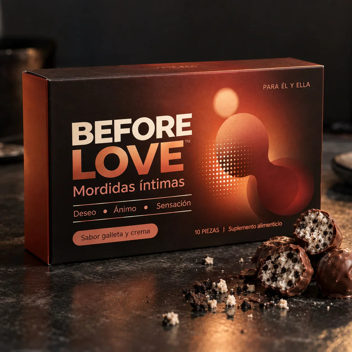 BeforeLove — caja de 10 mordidas íntimas sabor chocolate y crema