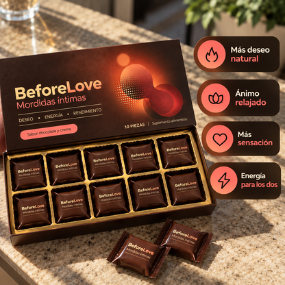 BeforeLove abierto: los 10 bombones en su bandeja — más deseo, ánimo relajado, más sensación y energía para los dos