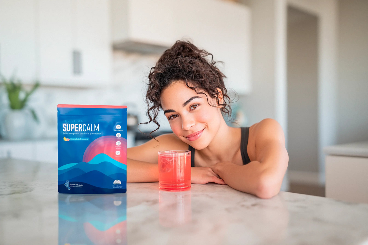 Mujer sonriente en su cocina con SuperCalm